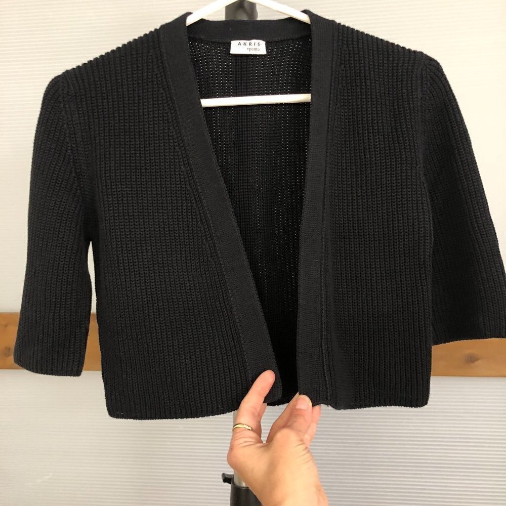 AKRIS PUNTO Black Knit Crop Short Sleeve Open Cardigan Sz XS/S